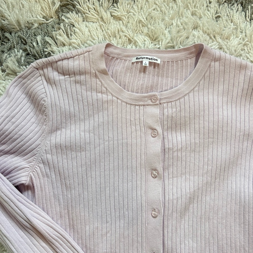 Reformation Light Pink Ribbed Cardigan - Picture 2 of 2